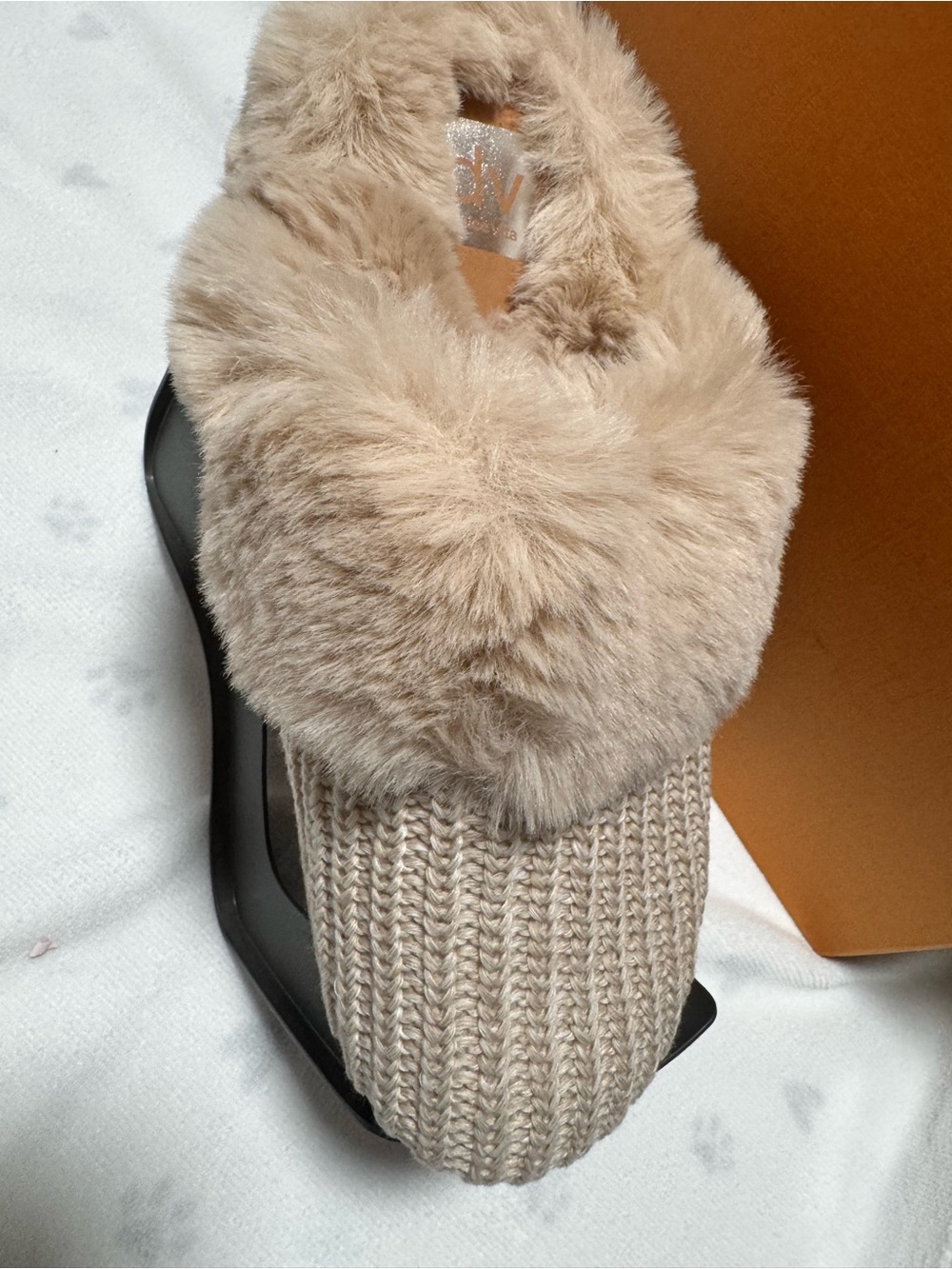 Dolce Vita Taupe Faux Fur Knit Slippers